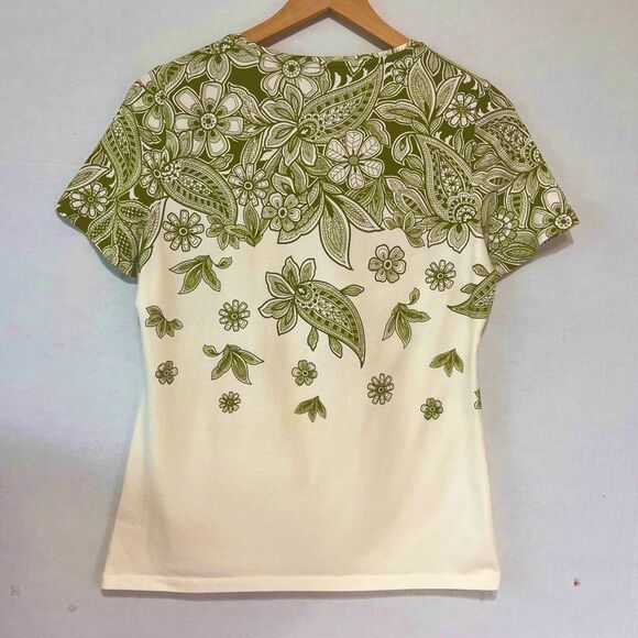 Talbots Petite Crewneck Tee   Green Paisley   Sz MP - Picture 2 of 4